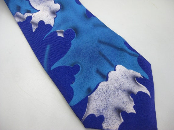 Vintage 40s Hand Painted Leaves Blue Rayon Men's … - image 1