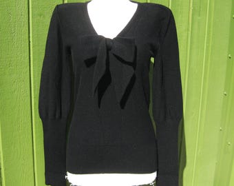 Vintage 80s Sonia Rykiel Black Italian Wool Sweater Knit Pullover 36