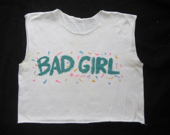 Vintage 80s BAD GIRL White Cotton New Wave Oversized Crop Top