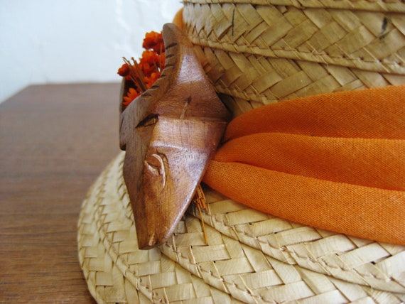 Vintage 50s Goody Woven Straw Orange Scarf Novelt… - image 7