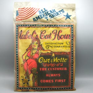 Maglietta vintage anni '70 Mabel's Cat House gialla in cotone, taglia L