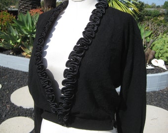 Vintage Sweater 50s Dalton Black Cashmere Pin Up Girl Cardigan Sweater for Fur Collar