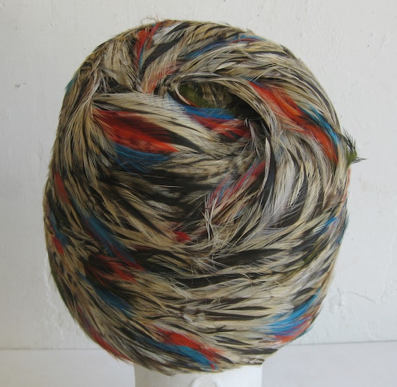 Vintage 60s Feathers Wool Felt Toque Chapeaux Hat - image 4