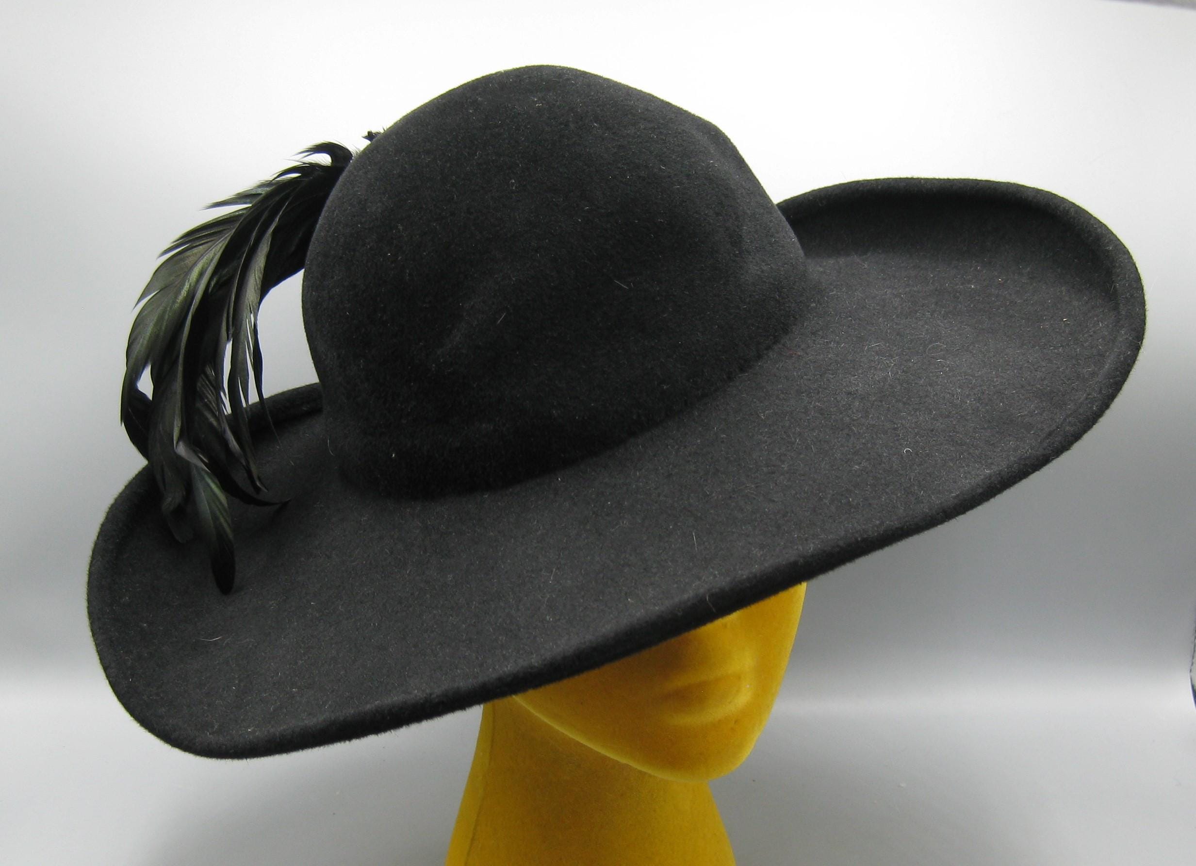Jack McConnell Boutique, Felt Wool Black Feather w/Faux Pearl Accent Women\'s Hat Jack McConnell Original Church Vintage Hats for Women for  main image 2