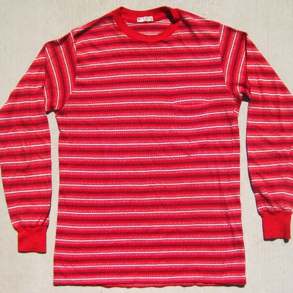 Vintage 50s Munsingwear Red Jersey Knit Knitwear Pullover Men's Shirt Workwear Long Sleeve Layering Crew Neck