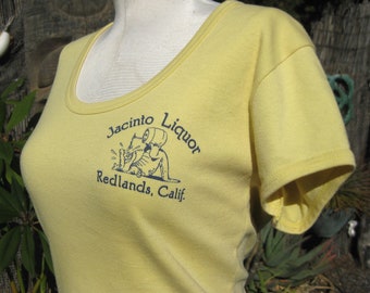 Vintage 1970s Jacinto Liquor Store Redlands California Yellow T-Shirt Tee T Shirt Top