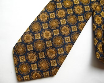 Vintage Jacques Fath Paris Blue & Gold French Silk Men's Neck Tie Necktie Cravatte