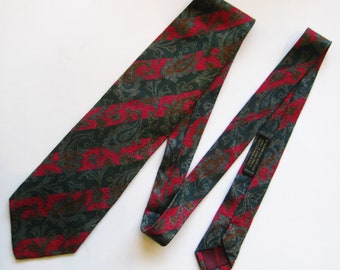 Vintage Giorgio Armani Burgundy Red Green Paisley Italian Silk Men's Neck Tie Necktie Cravatte