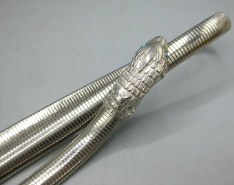 Vintage 80s Accessocraft Silver Metal Snake Chain Stretch Belt