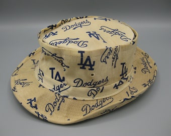 Vintage 60s LA Los Angeles Dodgers Baseball Canvas Beach Comber Fedora Fishing Bucket Hat