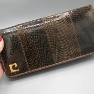 Vintage 70s Pierre Cardin Brown Italian Snakeskin Leather Clutch Purse