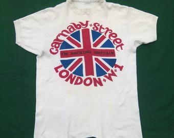 Vintage 1968 Carnaby Street Shirt I'm Backing Britain England White British English Union Flag Tshirt T-Shirt