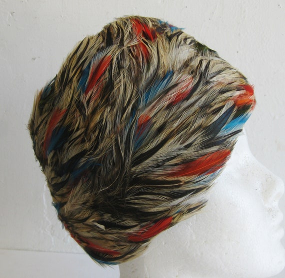 Vintage 60s Feathers Wool Felt Toque Chapeaux Hat - image 2