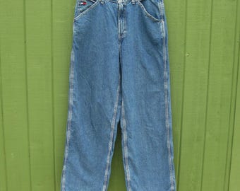 Vintage Tommy Hilfiger Niebieskie Bawełniane Jeansy Carpenter Szerokie Nogawki 31w