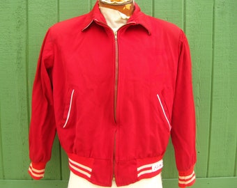 Vintage 50s Men's Red Gabardine Zip Front Ricky Jacket M/L