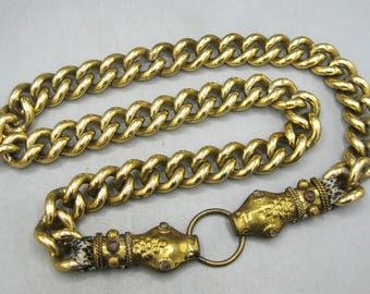 Vintage Maya Mexico Brass Gold Metal Jeweled Snake Head Chain Belt