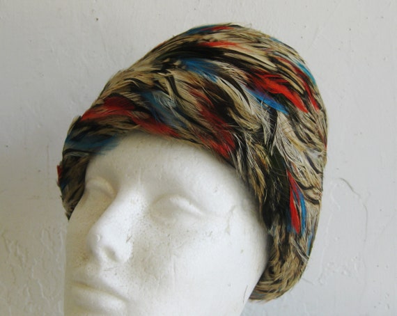 Vintage 60s Feathers Wool Felt Toque Chapeaux Hat - image 5