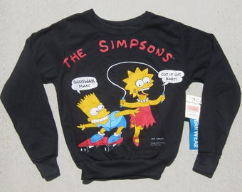 NWT Vintage 1990 the Simpsons Black Sweatshirt Kids size 7 Bart & Lisa Wormser Wear