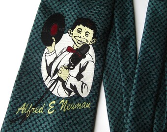 Vintage 90s MAD Magazine Alfred E. Neuman Silk Men's Neck Tie Necktie Cravatte