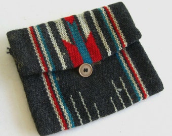 Vintage 30s New Mexico Chimayo Gray Woven Wool Clutch Purse Bag