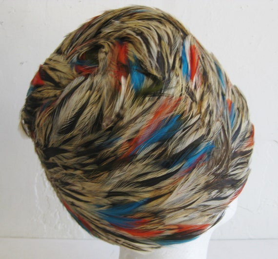 Vintage 60s Feathers Wool Felt Toque Chapeaux Hat - image 3
