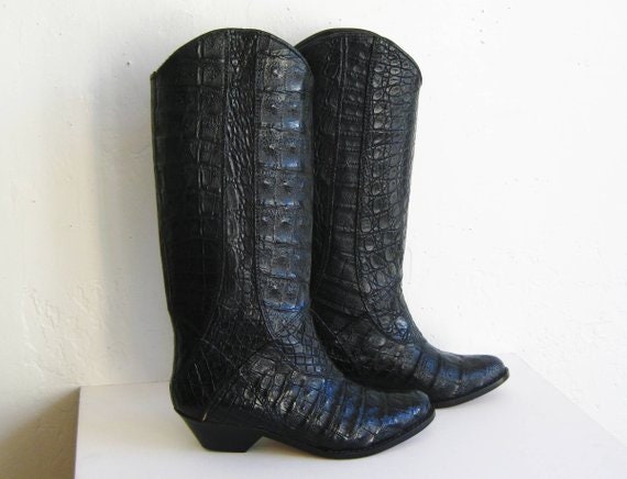 Vintage 80s Deadstock Italian Black Embossed Leather High Heel | Etsy