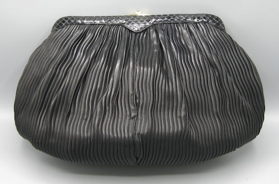 Vintage 80s Judith Leiber Black Leather & Snakesk… - image 5