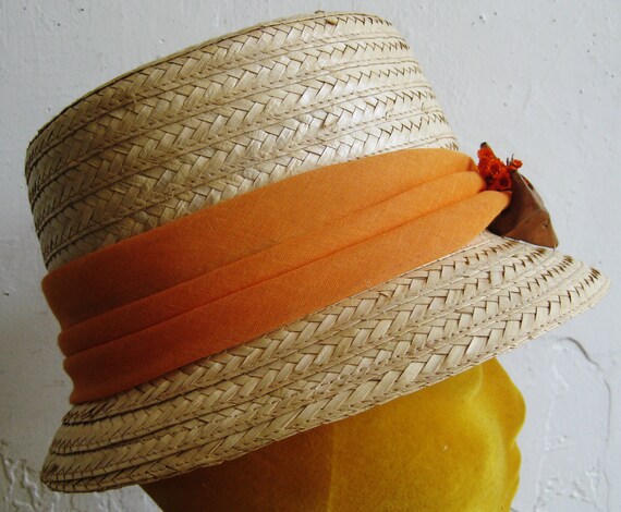 Vintage 50s Goody Woven Straw Orange Scarf Novelt… - image 3