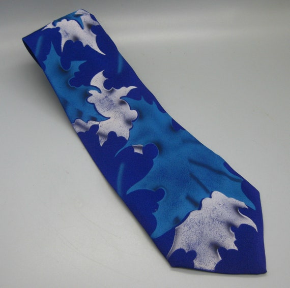 Vintage 40s Hand Painted Leaves Blue Rayon Men's … - image 2