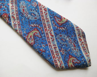 Vintage Oscar de la Renta Blue Paisley Silk Men's Neck Tie Necktie Cravatte