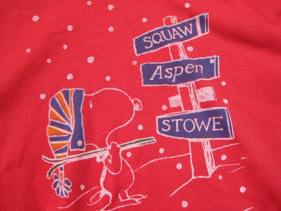 Vintage 70s Red Peanuts Snoopy Ski Pullover Long … - image 1