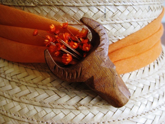 Vintage 50s Goody Woven Straw Orange Scarf Novelt… - image 6