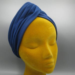 Vintage 70s Navy Blue Fabric Exotic Turban Hat size Large