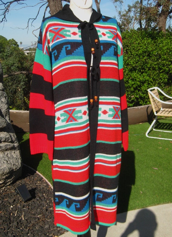 Vintage 70s Acrylic Knit Hooded Long Cardigan Swe… - image 2