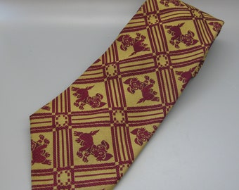 Vintage 70s Count Corsetti Rhodia Burgundy & Gold Dog Print Men's Neck Tie Necktie Cravatte