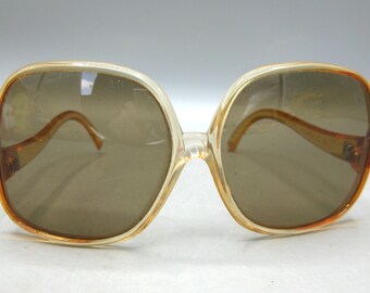 Oversized 70s Sunglasses Beige Brown Ombre Lenses - DENISE  display picture 2