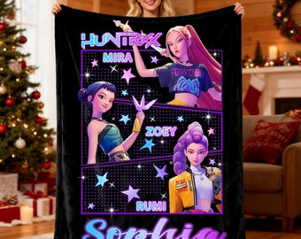 Personalized Huntrix Girls Blanket,Custom K-Pop Demon Hunter Ssjaboys Gift,Pink Blanket For Toddler,Cozy Christmas Kids Throw,Mira Zoey Rumi