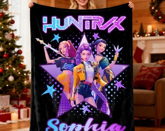 Personalized Huntrix Girls Blanket,Custom Kpop Demon Hunter Blanket,Flannel Kids Name Blanket,Winter Holiday Throw,Mira Zoey Rumi