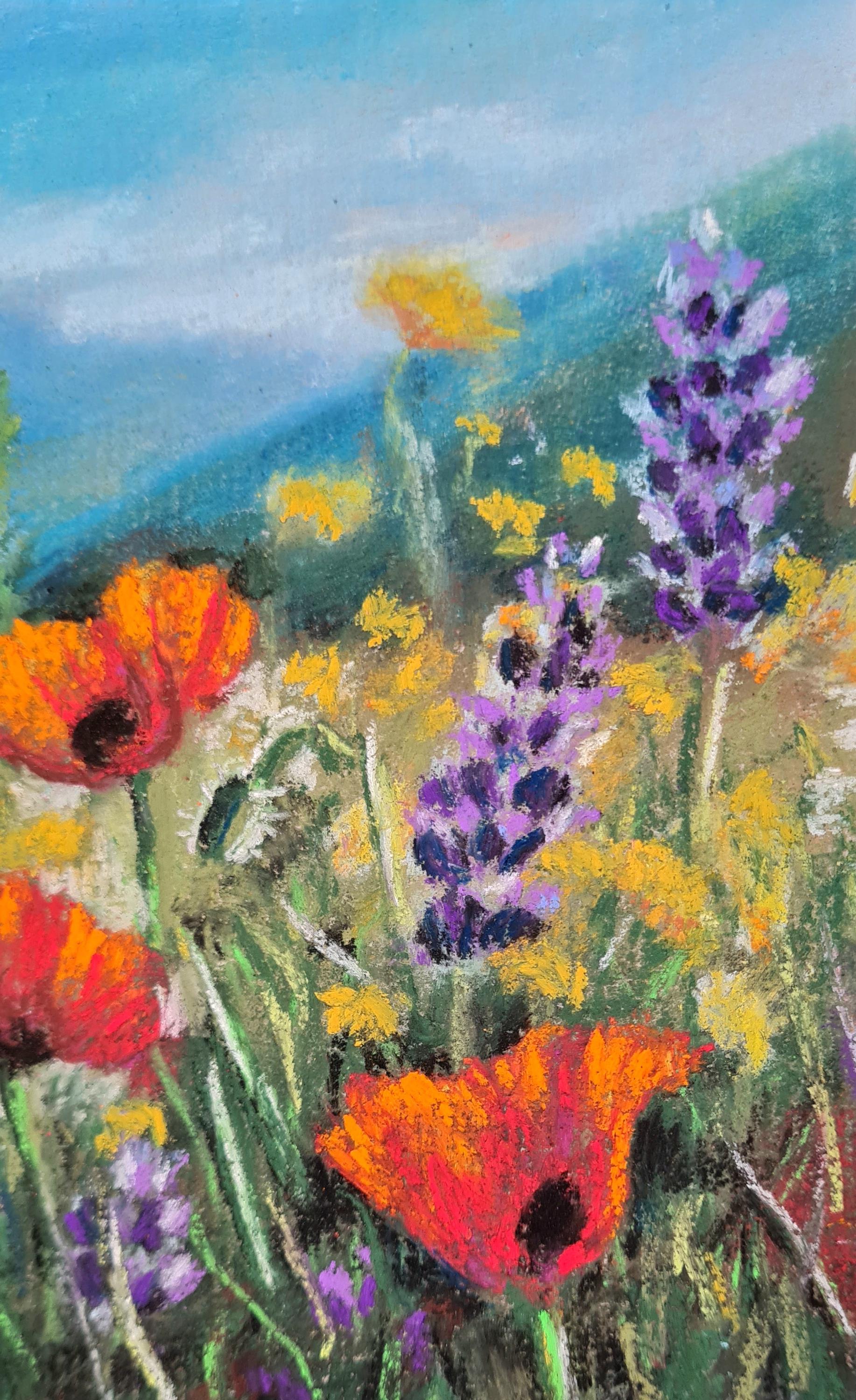 ミニソフトパステル画 - 野生の花 - オリジナルの4x6インチの花の