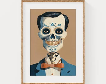 Dapper Mid-Century Skeleton | Retro Halloween Printable Wall Art (Digital Download)