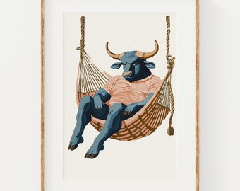 Grumpy Minotaur Watercolor Print: Mythical Creature Art (Digital Download)
