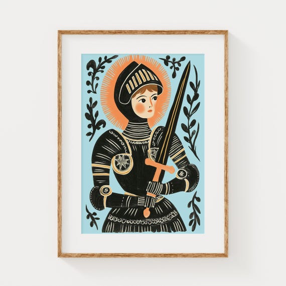 Joan of Arc Art Print: Vintage Modern Illustration, Feminist Wall Art