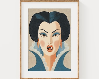 Mid-Century Vampire Lady Portrait | Retro Halloween Printable Wall Art (Digital Download)
