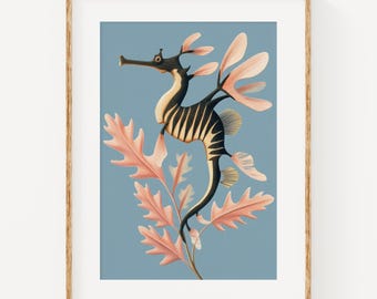 Leafy Sea Dragon Printable Wall Art – Storybook Ocean Creature Illustration – Nautical Print (Digital Download)