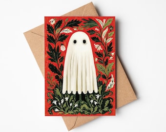 Halloween Ghost Garden Folk Art Card: A6 Printable (Digital Download)