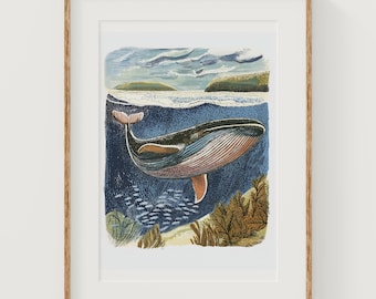 Vintage Whale Line Art Print: Ocean Animal Illustration (Digital Download)