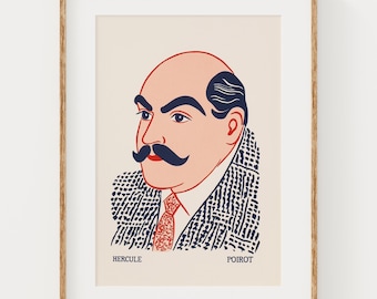 Hercule Poirot konsttryck: Vintage detektivporträtt (digital nedladdning)