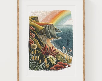 Vintage Rainbow Cove Print: British Seaside Lithograph (Digital Download)