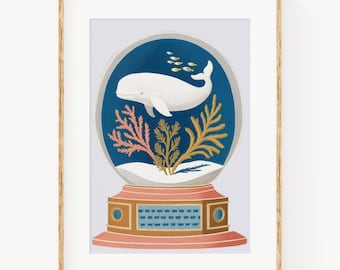 Moby Dick Whale Snowglobe Print: Vintage Nautical Winter Art (Digital Download)