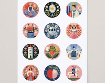 Fairytale Sticker Sheet | 2" Printable Stickers | Instant Digital Download